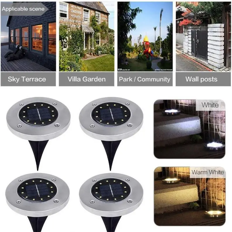 
Outdoor Waterproof Solar Powered Ground 12 LED Ground Underground Buried Light for Garden Landscape 