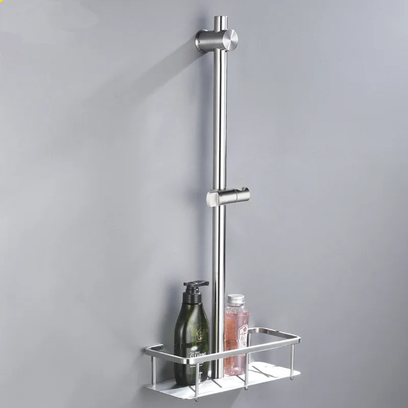 With shelf stainless steel bath sliding bar wall mounted adjustable rail handheld shower head rod