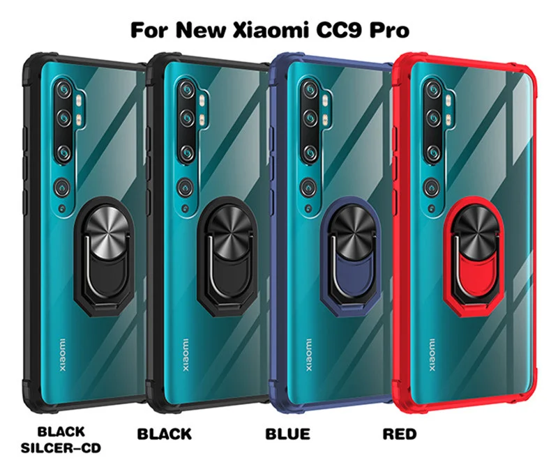 For Xiaomi Mi Note 10 Pro Note10 Lite Shockproof   Case Car Ring Holder Cover for Xiaomi CC9 Pro Transparent Clear Cases