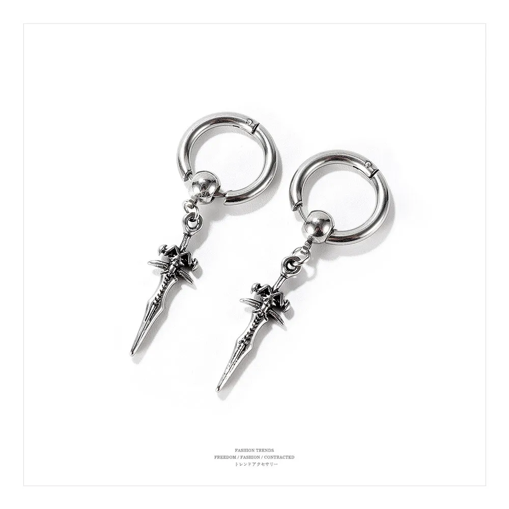 Korean fashion retro Warcraft Frost sorrow Sword stainless steel earrings hip hop style men ear stud