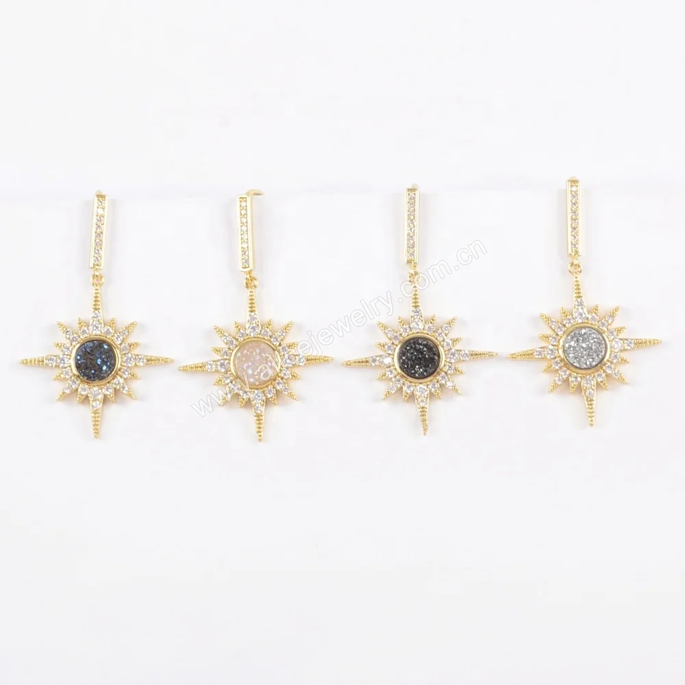 ZG0385 druzy earrings dangle sun earrings gold hoop earrings