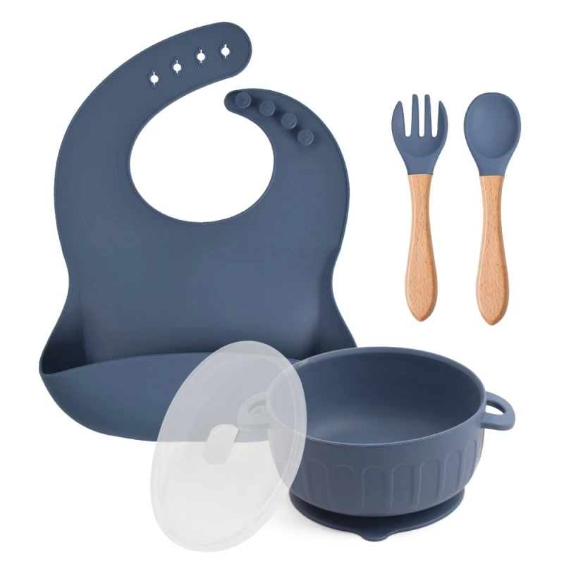 Wholesale Custom Good Price New Born Baby Gift Set Silicone Tableware Baby Bib Bowls Feeding Set For 6 Months Weaning
