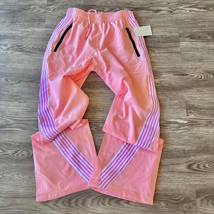Huili Supplier Customized Striped Tape Side Wide Leg Sporty Pants Men Y2K Streetwear Nylon Track Pants Straight Leg Sweatpants