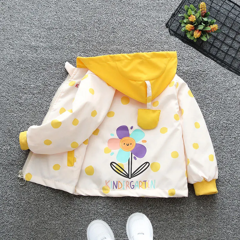 Custom High Quality Baby Girls Outdoor Polyester Jacket Pink Cartoon Pattern Cute Style Kids Varsity Jackets