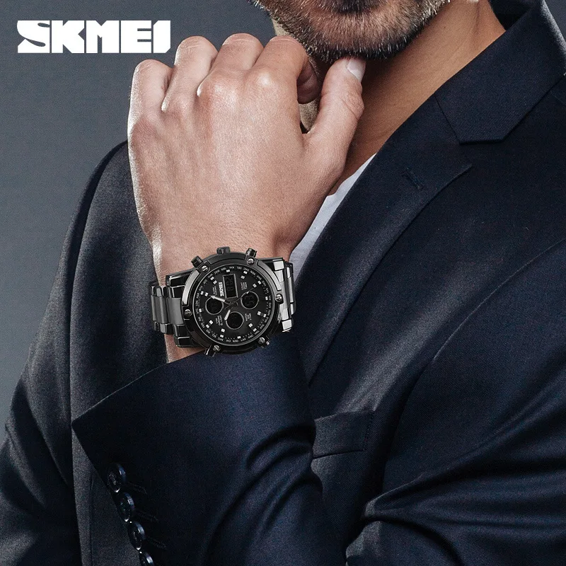 Skmei 1389 Top Brand Luxury Steel Watches Original Men Wrist Black Sport Watch Water Resistant