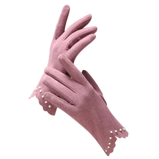 Женские теплые перчатки с жемчужинами однотонные плотные зимние разных цветов для сенсорного