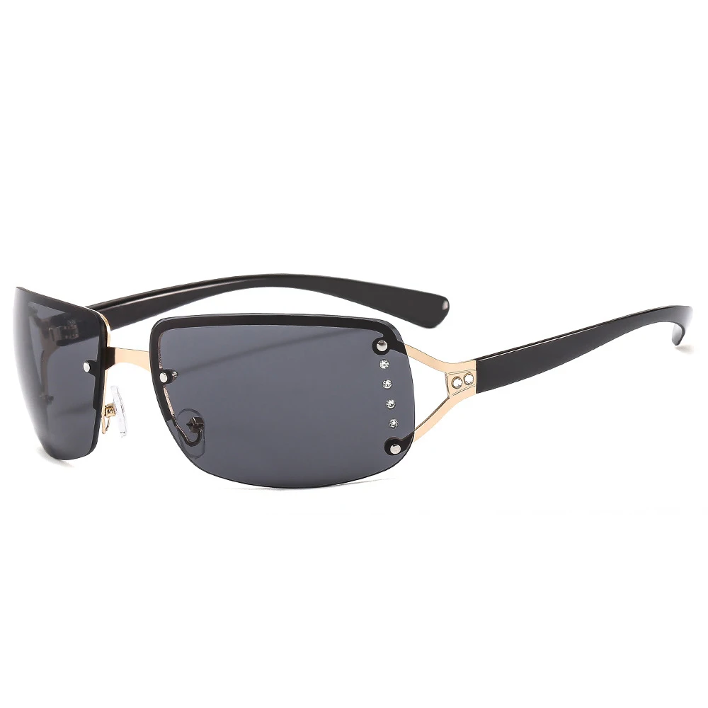 2023  Y2K Square Rimles Sunglasses with  Diamond  UV400 Glasses Hot Girls Fashion Sun Glasses High quality Fashion PC Sunglasses