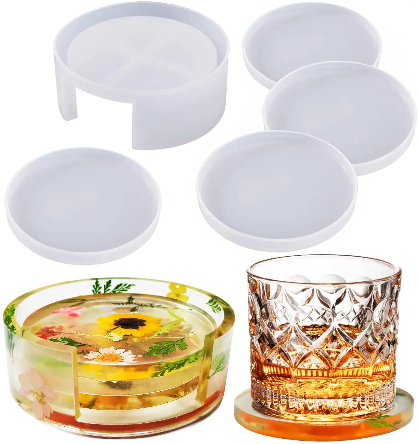 Coaster Resin Molds 4PCS Coaster Silicone Molds with Storage Box Mold for DIY Resin Cups Mats Home Decoration