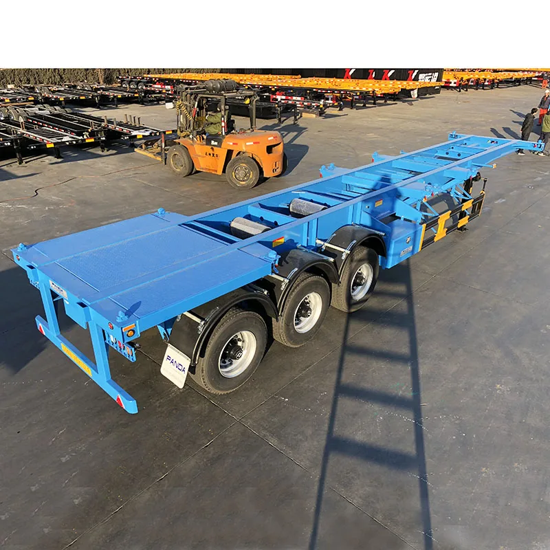 Factory price 3 axle flatbed chassis trailer container transport skeleton semi-trailer