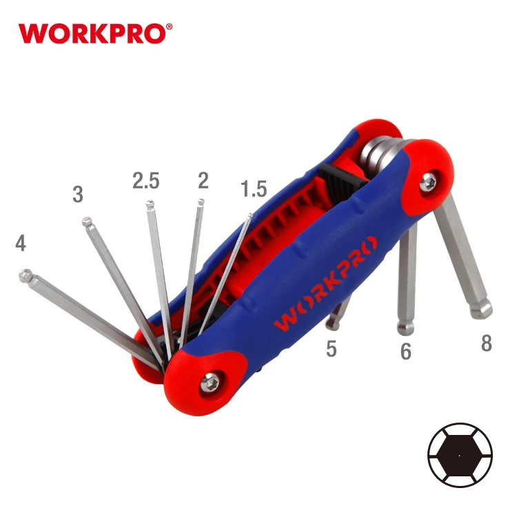 Набор шестигранных ключей WORKPRO комплект из 8 метрических и SAE с длинным кронштейном шариковым