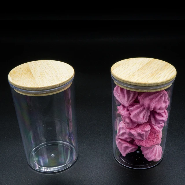 Briwell PLA ISO plastic clear PS sealable nuts candy jars food grade storage jar with bamboo lid