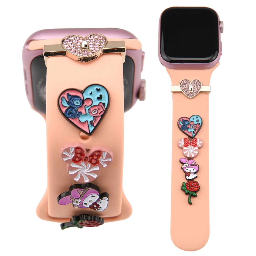 Silicone Watch Strap Band Heart Jewels Ornament Decorative Studs Watch Parts for Apple Watch Band Accessories