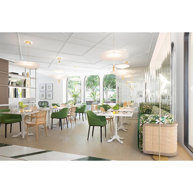RF-165 High End Restaurant Cafe Shop Chair Tables Set Green Color Dining Furniture