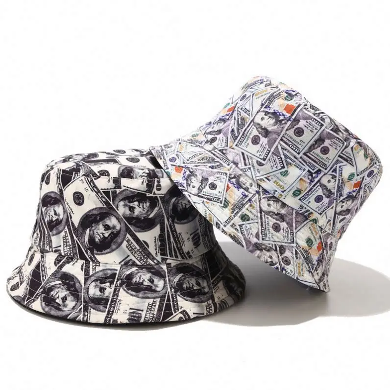 
hot sale Custom Fashion Casual Double Side Cotton Money Dollar Fishermen Hat/Bucket Hat Unisex Spring Summer 