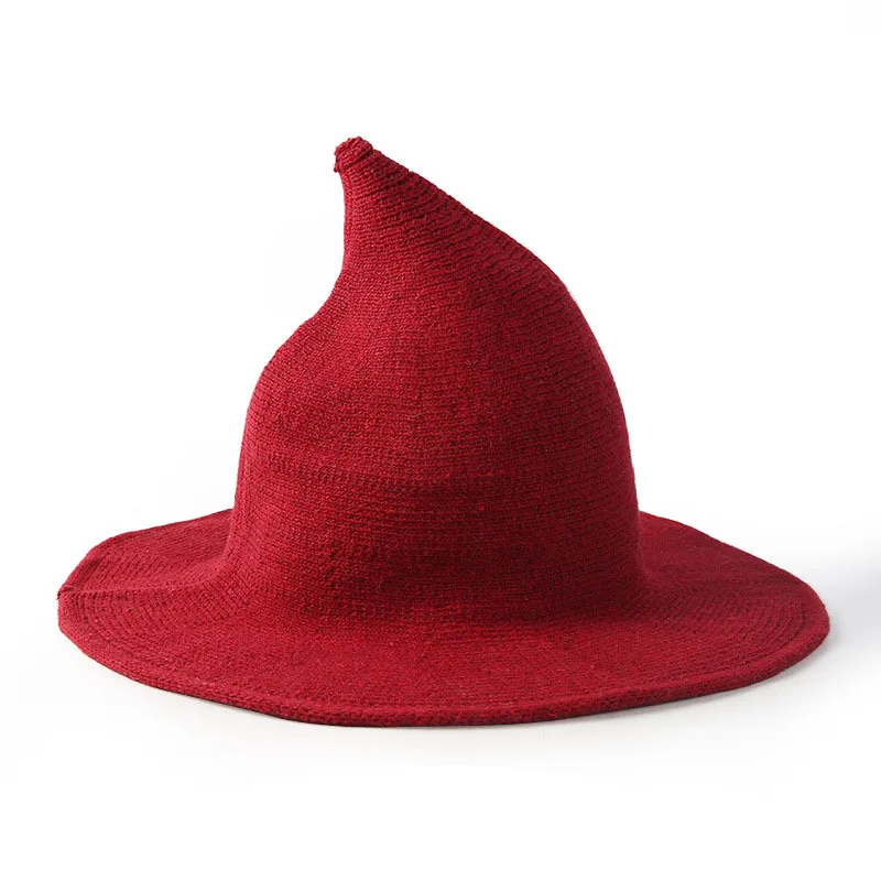 Halloween Knitted Wool Wizard Witch Wholesale Bucket Hats for Women Party Pointed Caps Unisex Black Red