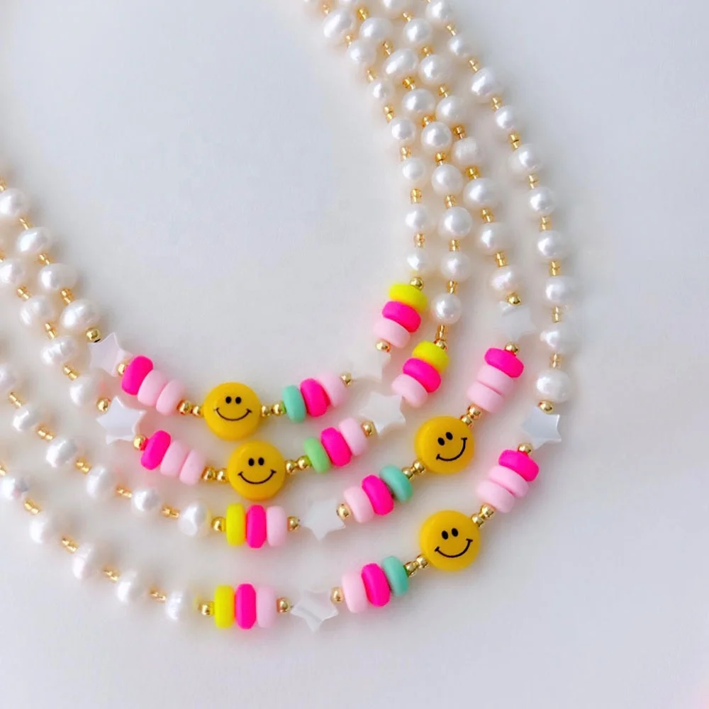 polymer clay murano eye bead choker necklaces natural freshwater pearl beaded necklace summer fashion jewelry girls necklaces