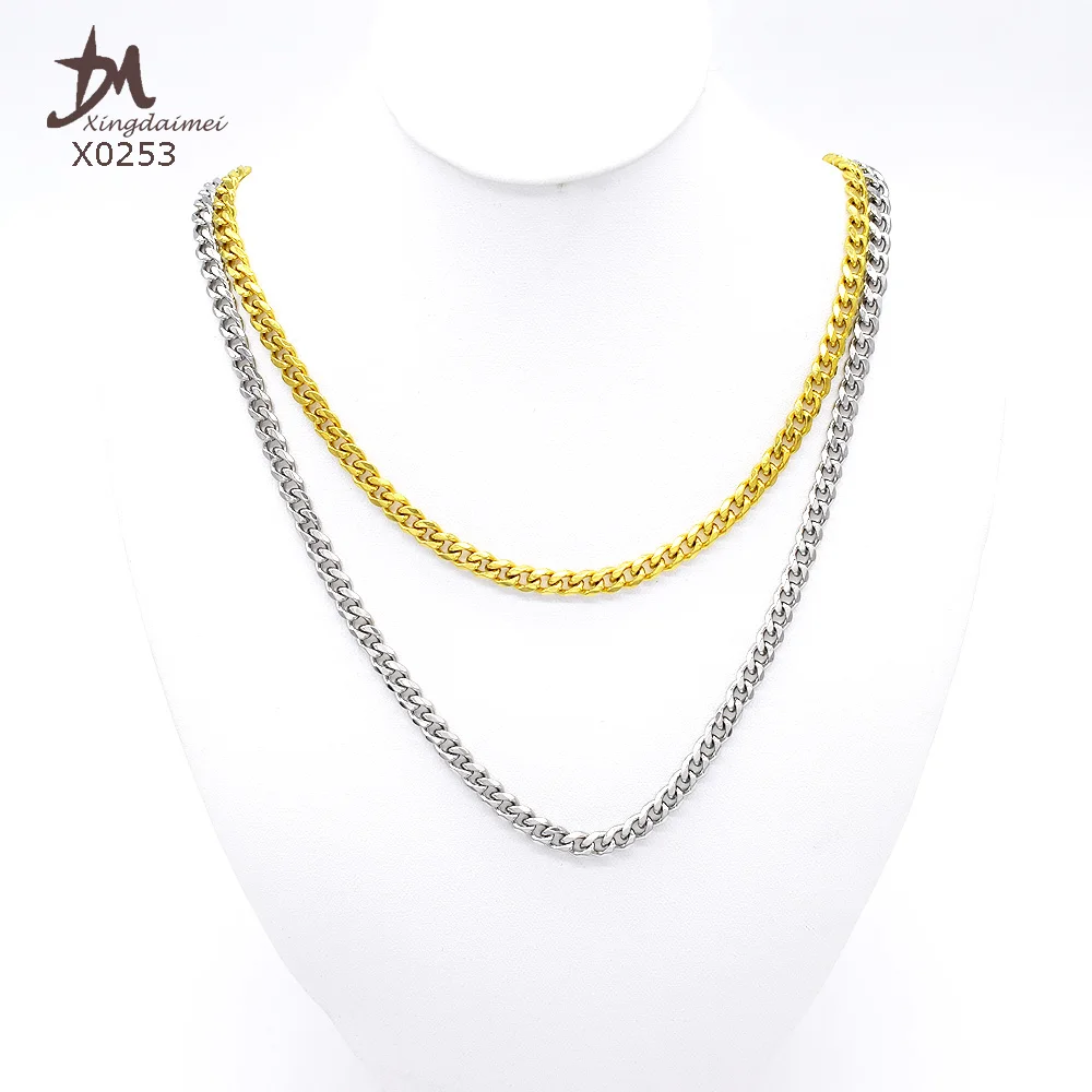 X0253 In Stock Wholesale Jewelry Price Stainless Steel Rope Chain 18K Gold Plated Filled Thin Necklace  Cuban Link Chains