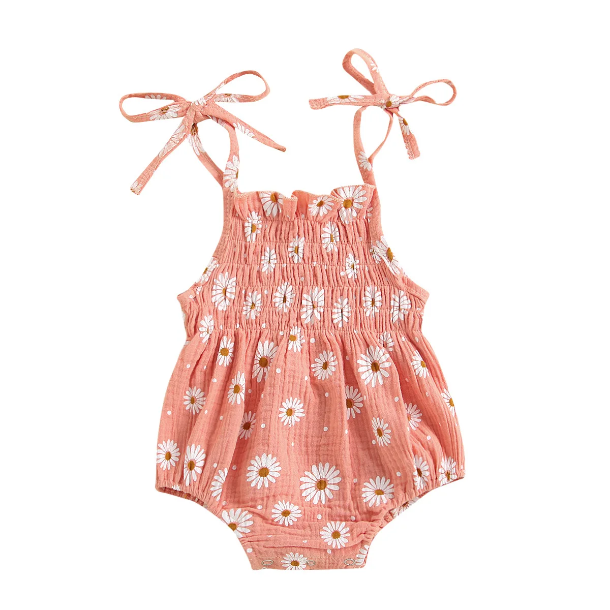 
2021 new summer baby girl clothing daisy print jumpsuit cotton and linen sleeveless baby jumpsuit newborn jumpsuit tights 