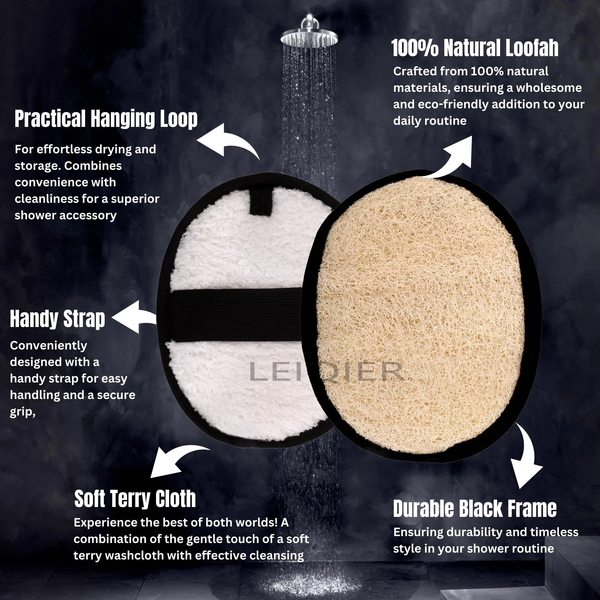 Custom Logo Natural Shower Loofah for Men Eco-Friendly Exfoliating Body Scrubbers Durable & Gentle Terry Towel Cloth Pad