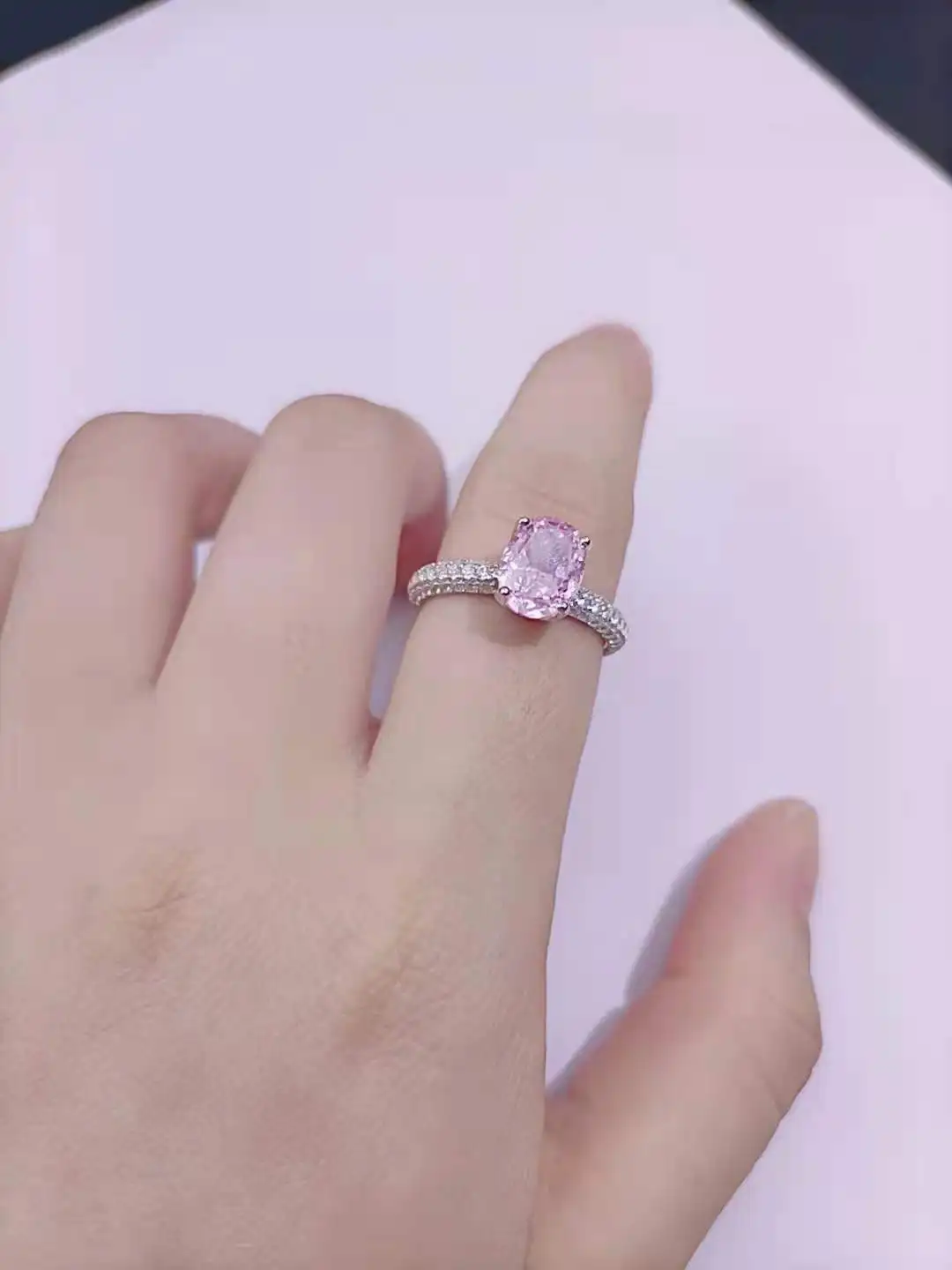 ZHF Jewelry Pink high carbon diamond ring Support drop shipping and trace the source of gems