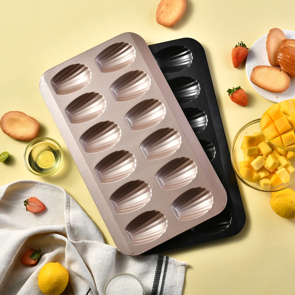 12-cavity Heavy Duty Nonstick Carbon Steel Shell shaped Madeleine Mold Cake Baking Pan Cookie Tray for oven