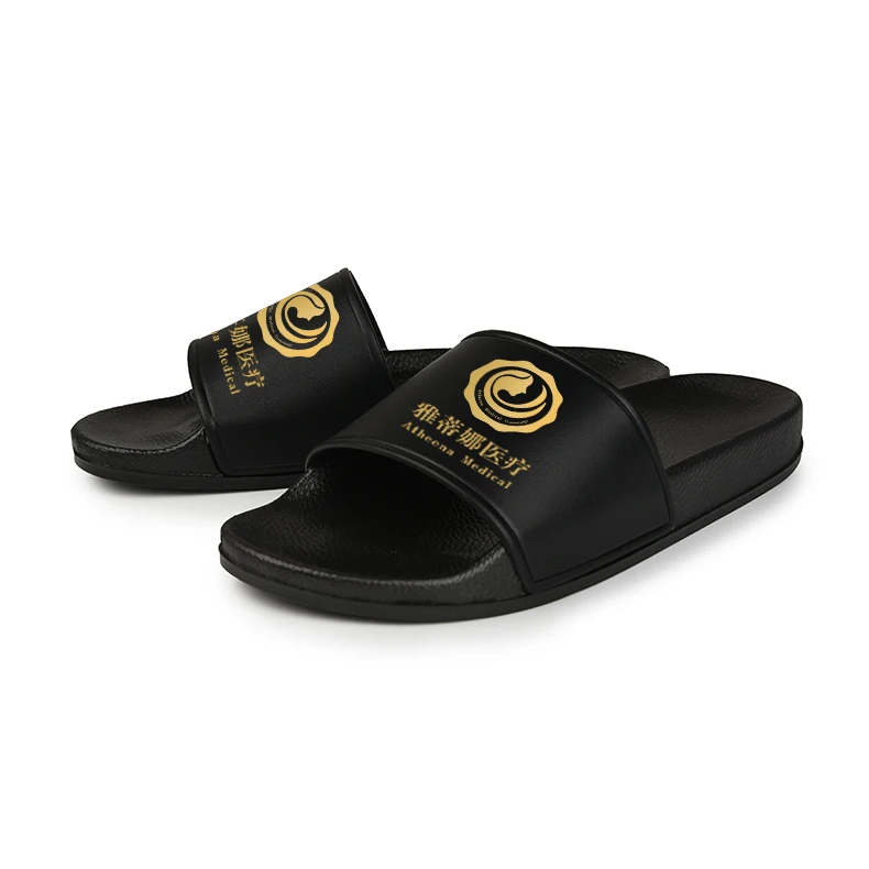 Женские сандалии на плоской подошве, новейший дизайн, черные мужские женские тапочки с логотипом на заказ