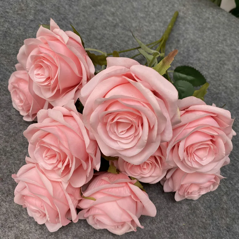 Wholesale  9 Head Silk Artificial  roses bunches flower for Wedding Event Decoration