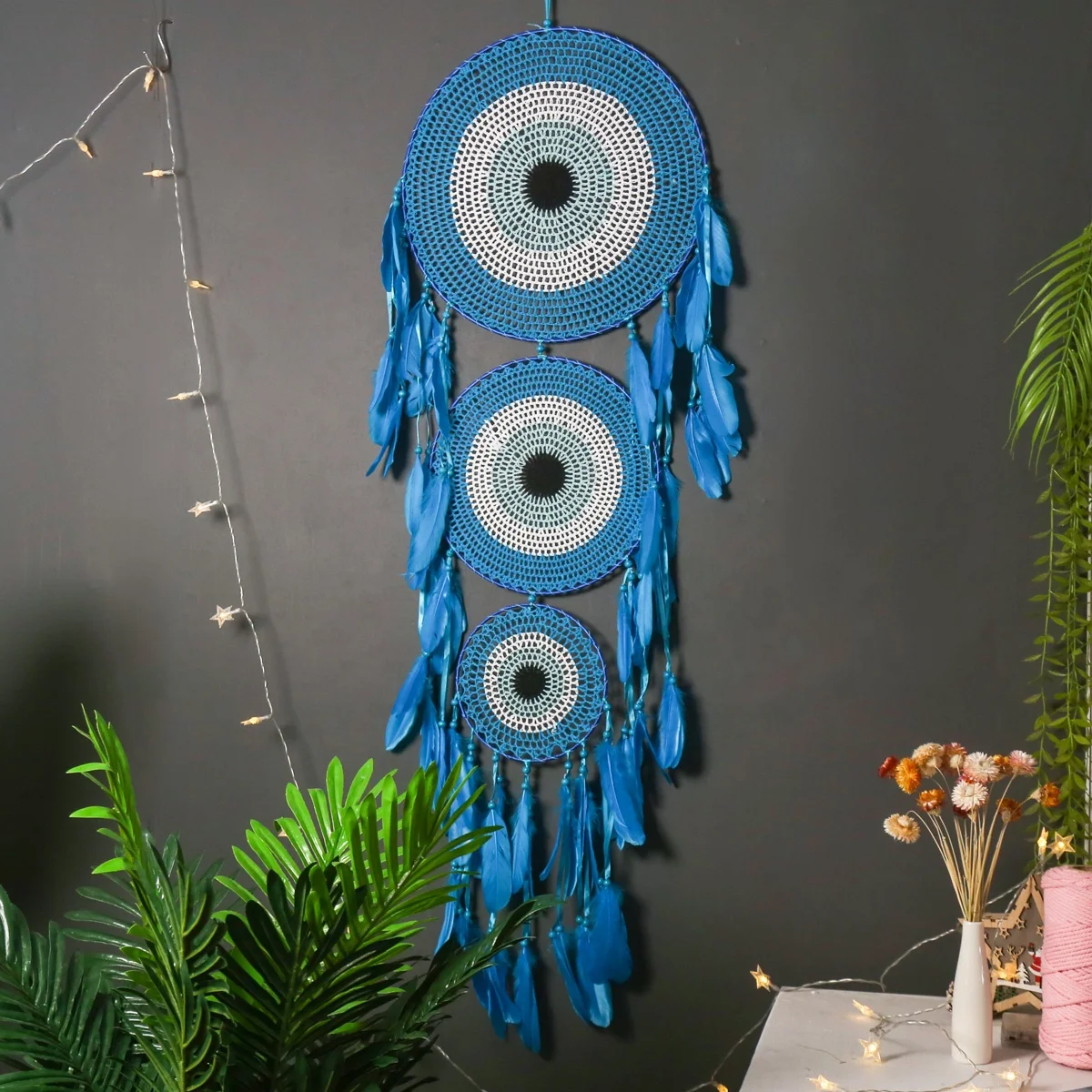 Dyed Blue wall hanging white diy making kit small mini big large feather charms dream catcher for pendant for jewelry making