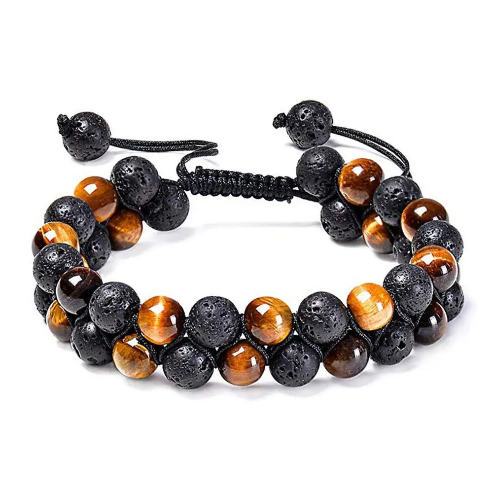 Natural Stone Lava Stone Chakra Wrap Bracelet Tiger Eye Handmade Adjustable Couple Double Layer Bracelet