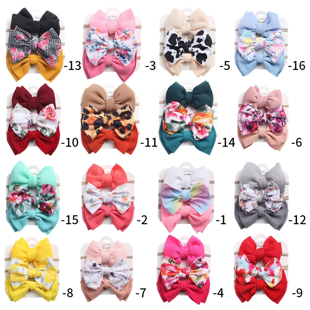 Boutique Elastic Turban Headbands Kids Hair Accessories Newborn Bowknot Floral Printed Hair Band Baby Headband Set Hairpin