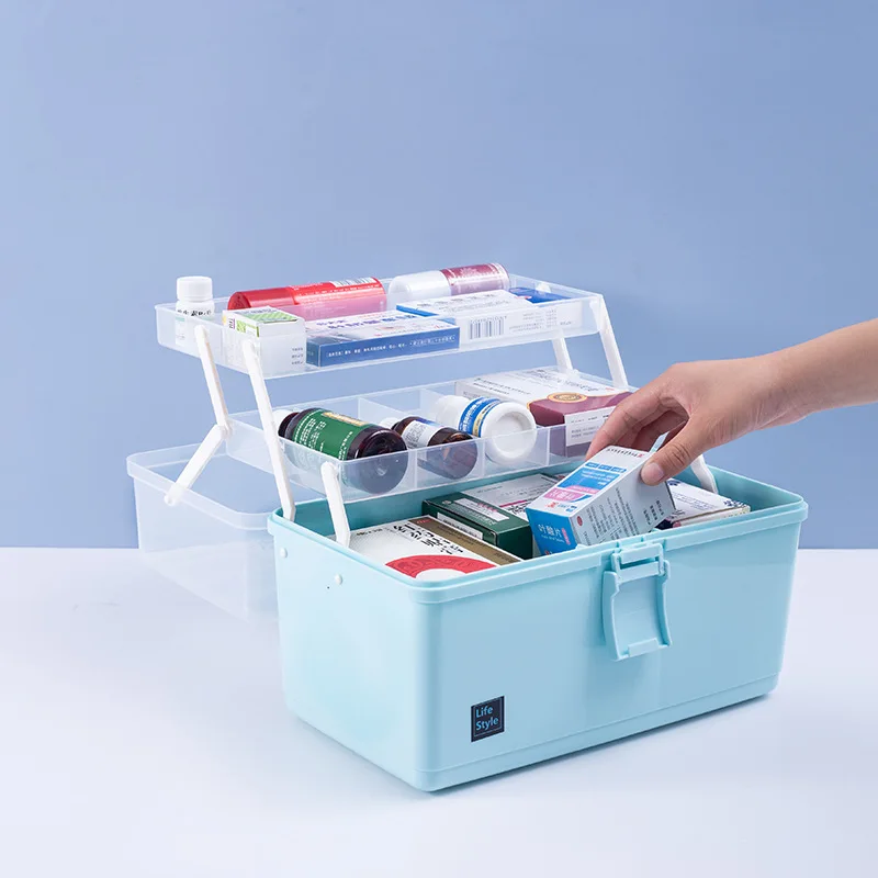 Foldable 3-Tier Portable Storage Box with Handle Home First Aid Kit Medicine Box