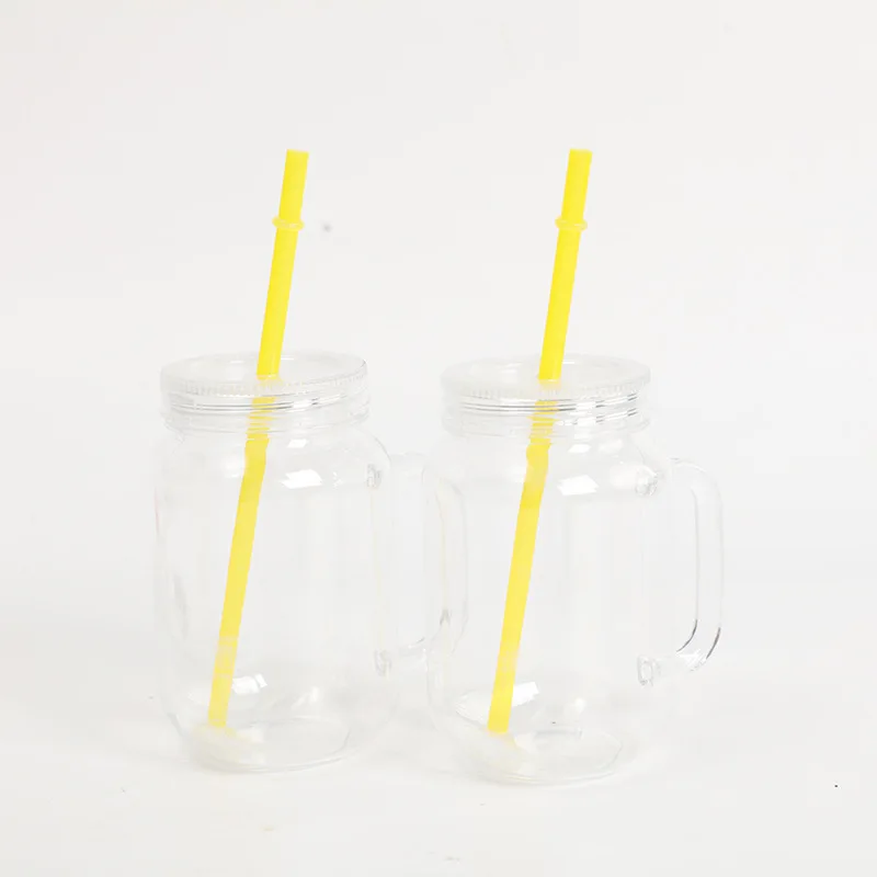 550ml Custom Mason Jars With Lids And Straws Plastic Mason Juice Drinking Cups With Handle Mason Jar Beer Can Glass Cup