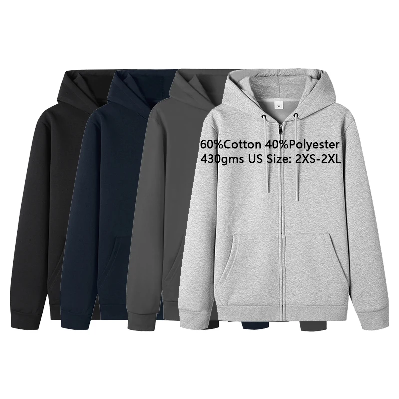 60% Cotton 40% Polyester Thick Soft Fleece Keep Warm Winter Blank Custom Cotton Hoodies Jacket