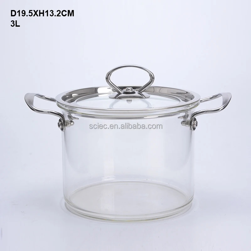 High borosilicate glass cooking pot with handle and lid 1L 1.5L 2L 3L 5L glass cookware for home kitchen