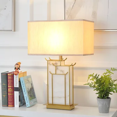 new modern marble creative decoration simple living room bedroom study bedside table lamp silk lamp shade