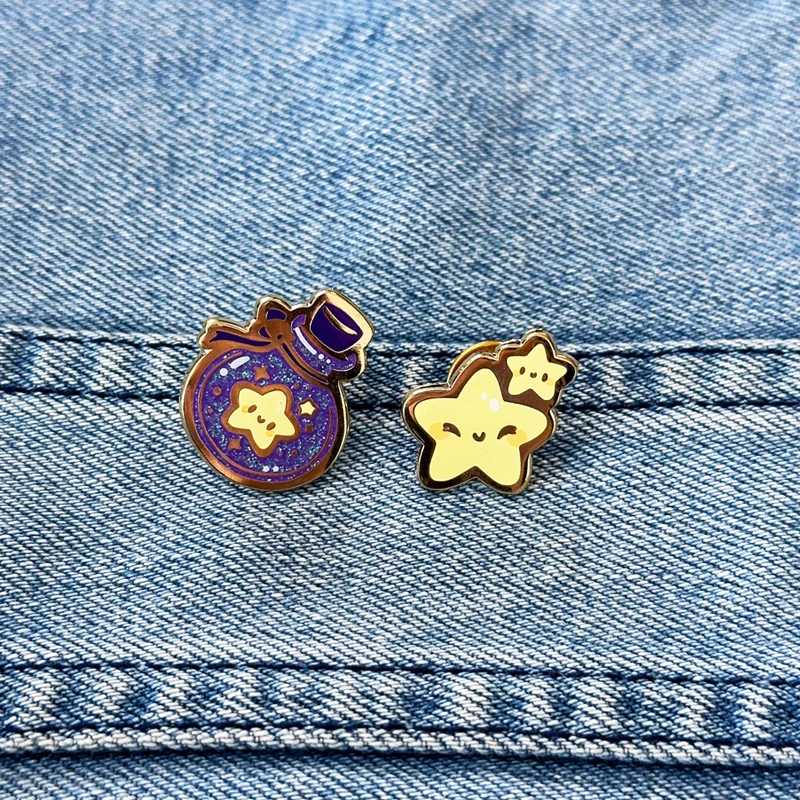 Customized Souvenirs Cute Metal Glitter Star Pin Enamel Pin Lapel Badge