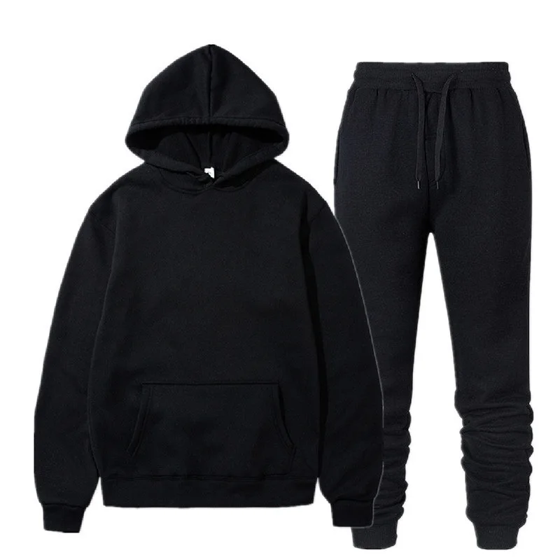 Running Wholesale Winter Streetwear Thick Oversize Sweatshirt With Pocket Sports Tracksuit Custom Hoodies Unisex Jogging set