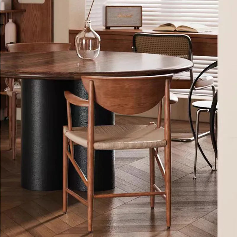 Nordic Modern Furniture Kitchen Restaurant Dinning Solid Wood Side Cane Seat Woven Rattan Dining Chair