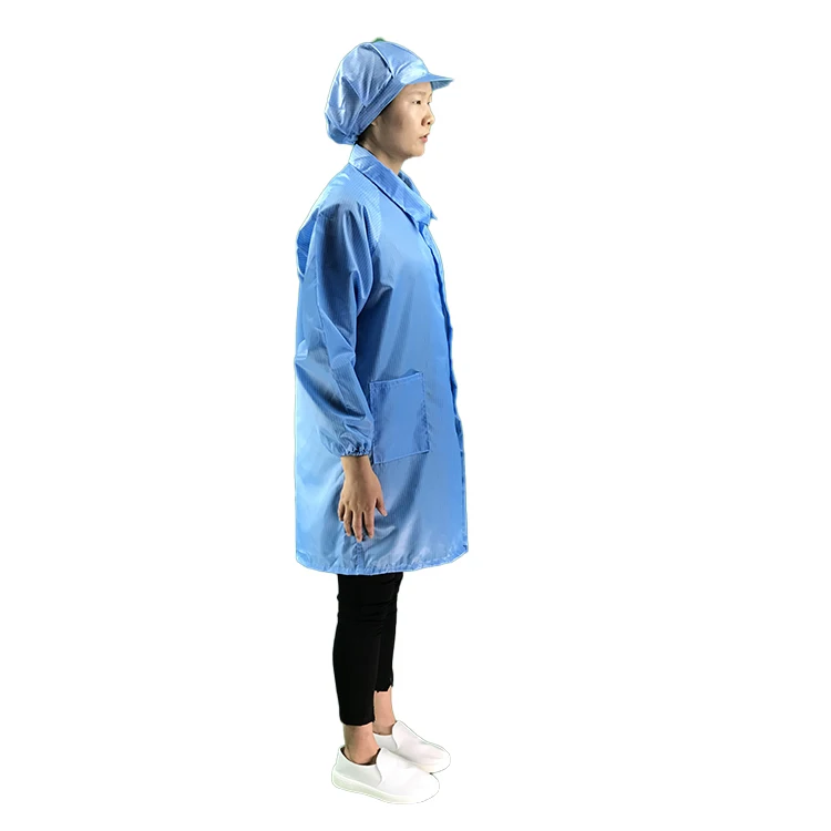 Unisex Dustproof Antistatic Garment Electronics Factory White Polyester ESD Cleanroom Working Smock