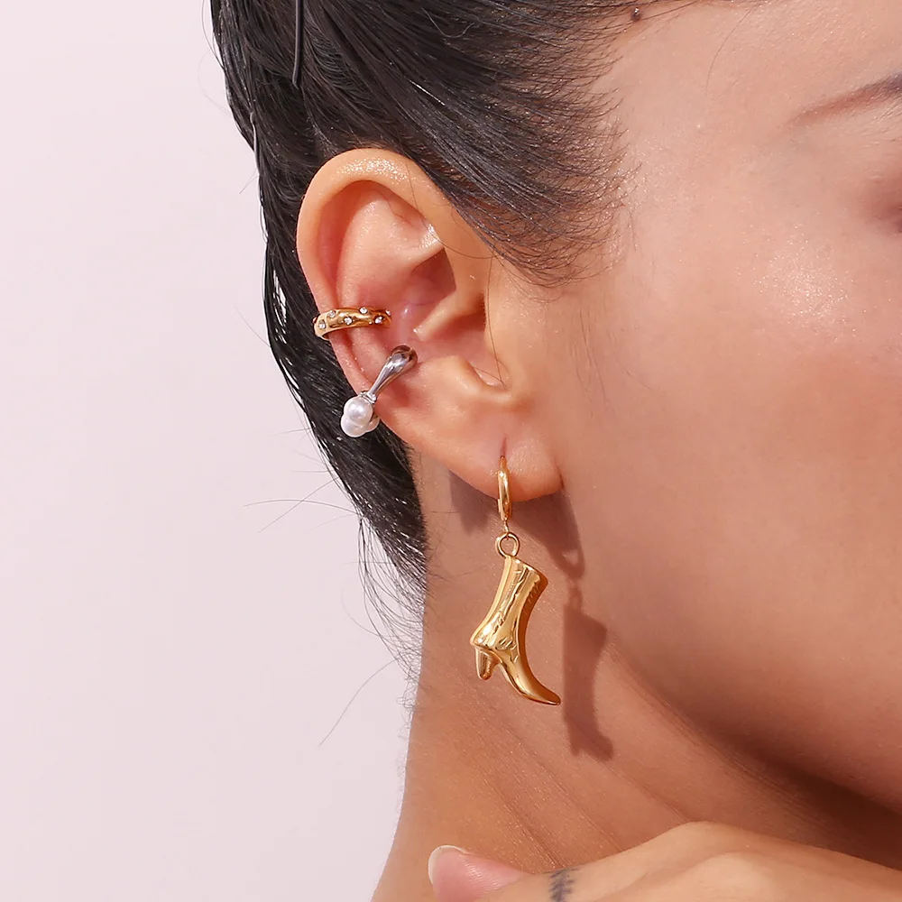 Exquisite C-shaped Zircon Cuff Non Pierced Cartilage Earrings Stainless Steel 18K Gold Ear Bone Clips on Earrings for Women