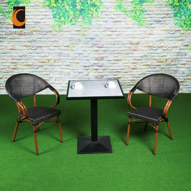 High Class Metal Bamboo Rattan Garden Outside Outdoor Cafe Bistro Furniture Chairs Set