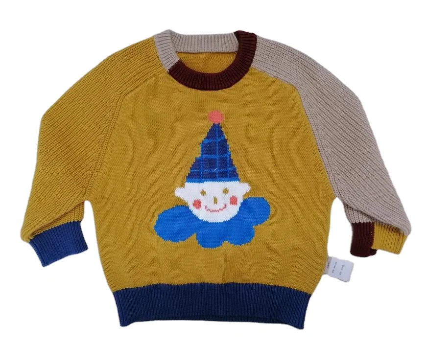 
RTS In Stock Autumn Winter Baby Knitted Pullover Sweater O-Neck Jacquard Carton Color-Block Baby Sweater 