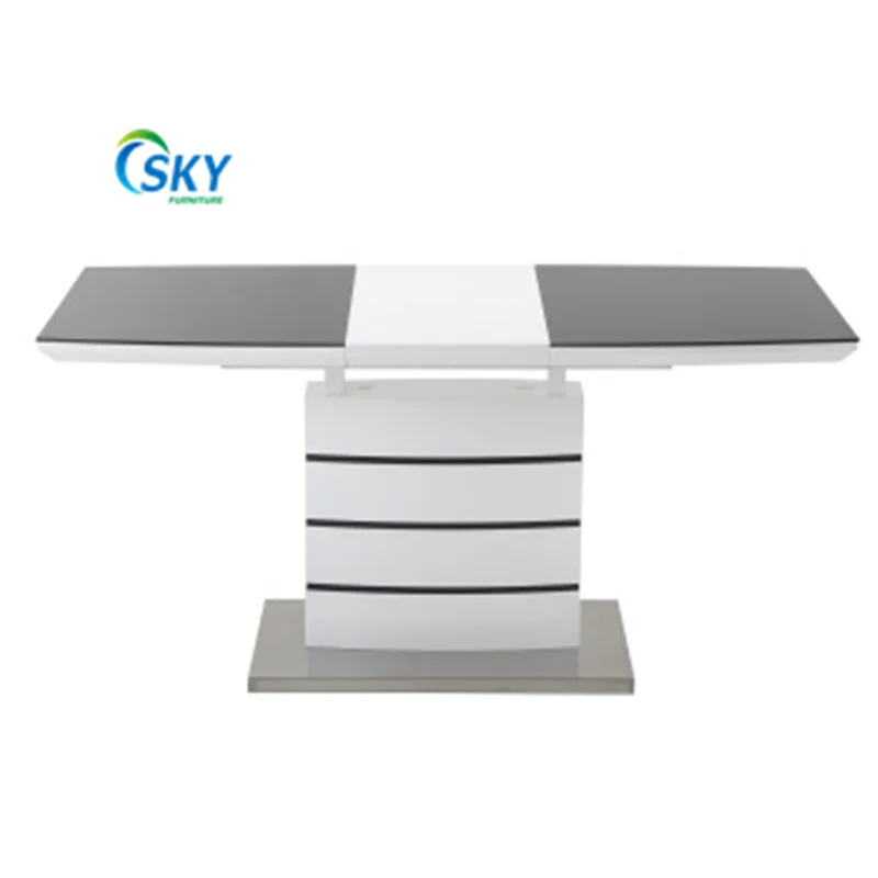 SKY Cheap Modern MDF white extendable tempered glass extension Dining Table