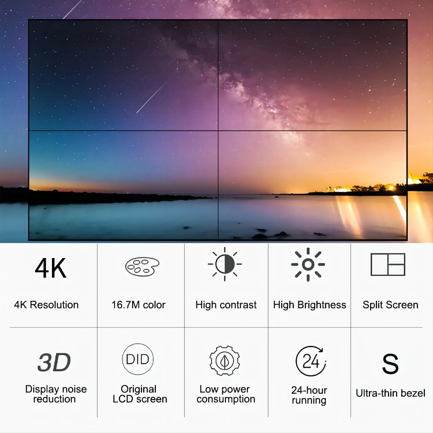 65-Inch 3.5mm Narrow Bezel 4K 500 Nits LCD Video Wall Screen CCTV Monitor for Advertising TV Wall