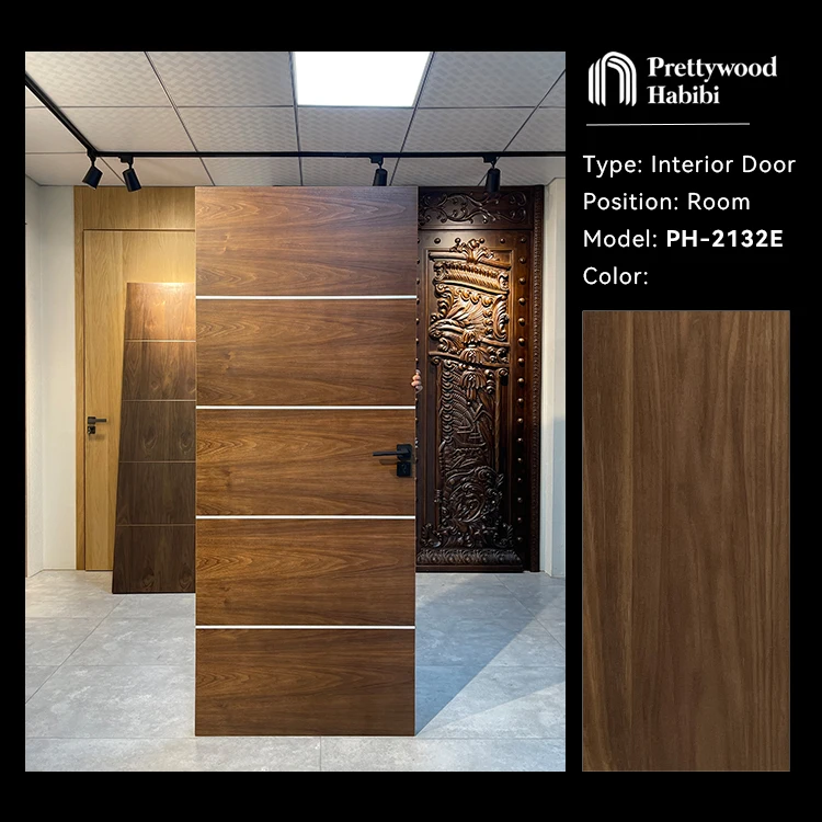 Prettywood American Waterproof Prehung Room Walnut Door Modern Design Solid Wood Interior Doors For Houses