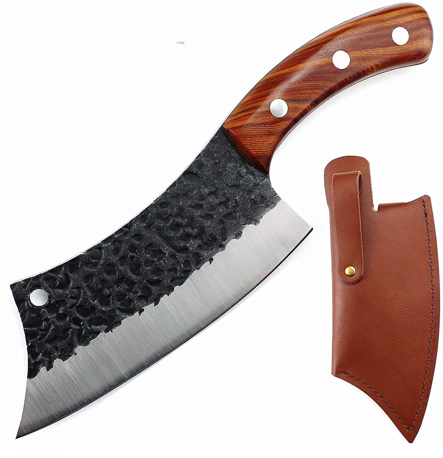 Hand Forged Meat Cleaver 6.3 Inch Kitchen serbian Chef Knife with Leather Sheath and Gift Box Outdoor Butcher Knife