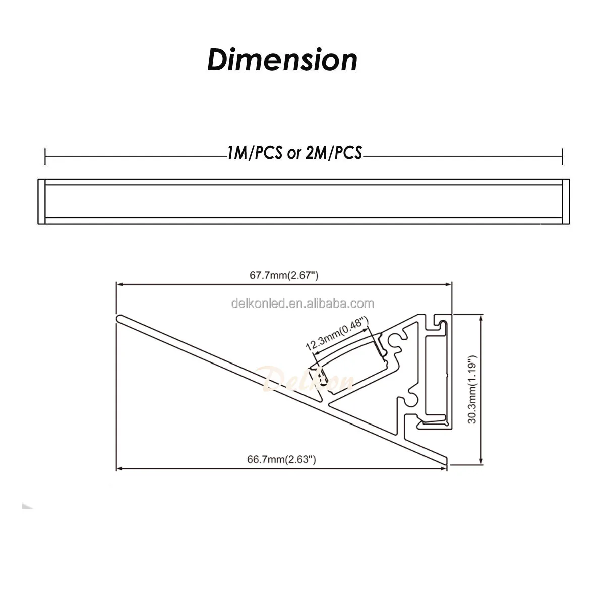 68*30mm Delkon Architectural Aluminum LED Channel Profile for 12mm Width LED Strip