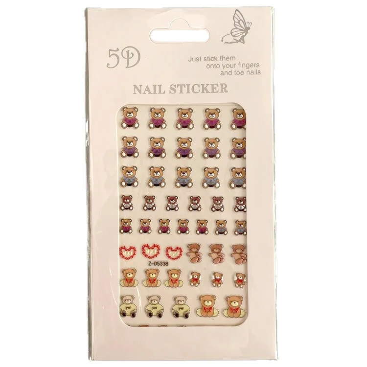 2023 New Arrival 5D Cartoon Character Series Teddy Bear Stickers Flowers Birds Nail Stickers