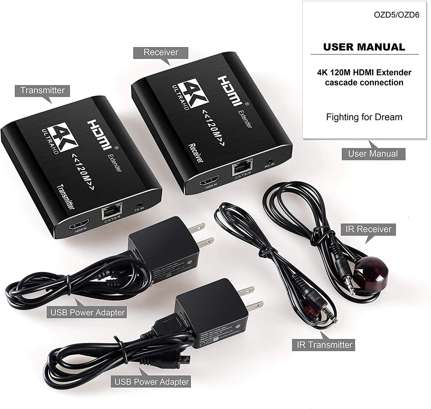 k120m Full HD 4K Over Cat6 Ethernet Cable HDMI Video Transmitter Extender Adapter with IR HDMI loop Out