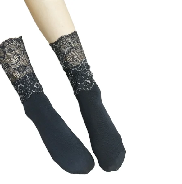 
Wholesale Ladies Nylon Cotton transparent mid tube Sheer Socks 